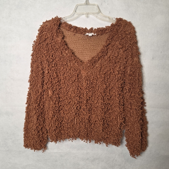 Mine Womens Rust Brown V-Neck Ligtweight Unique Textured Pullover Size Small - Picture 1 of 4